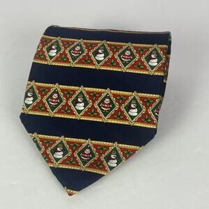 Hallmark Christmas Silk Tie Necktie Santa Claus Snowman Holiday Party VTG